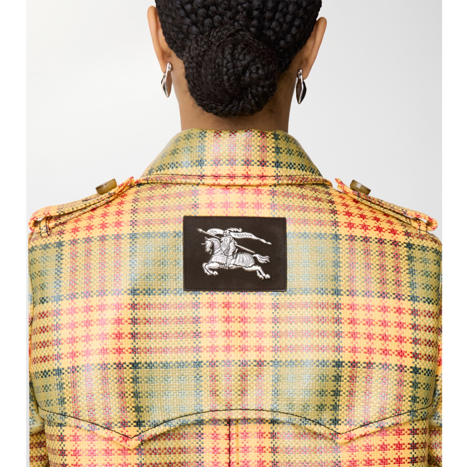 Short Check Coated Raffia-effect Summerside Trench Coat in Chrome yellow/pomegranate pink - Women, Nylon | Burberry® Official