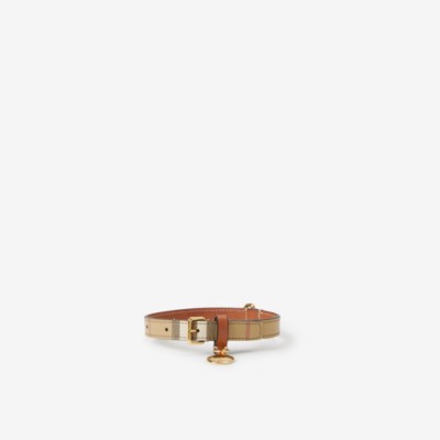 Burberry Check Small Dog Collar In Archive Beige/briar Brown