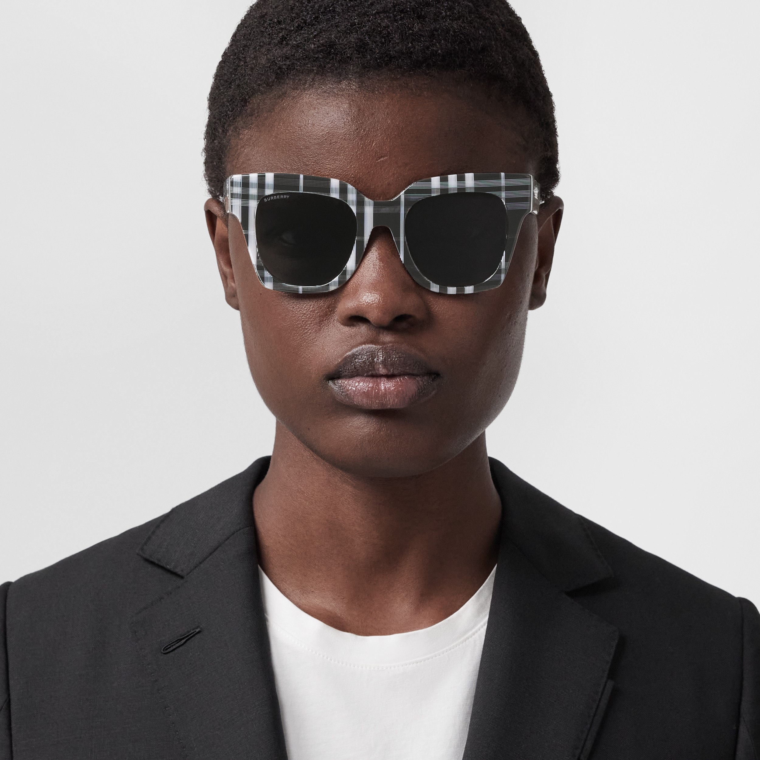 Check Square Frame Sunglasses in Black/white - Women | Burberry® Official