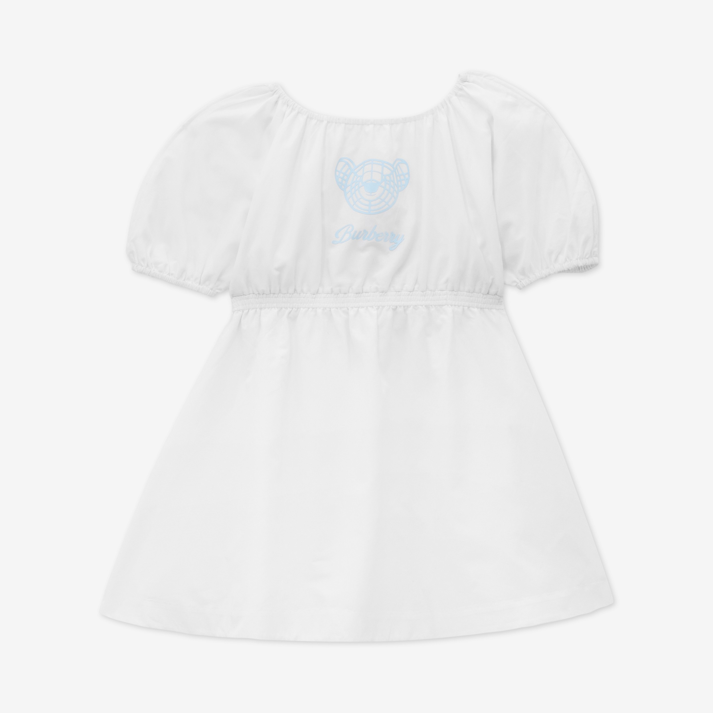 Thomas Bear Print Cotton Silk Dress in White | Burberry® Official - 1