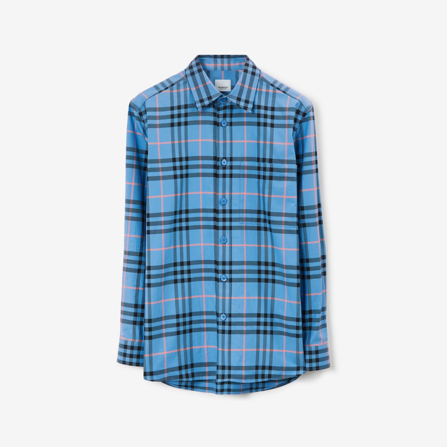 Camisa de algodão com estampa xadrez (Azure Terroso) - Homens | Burberry® oficial