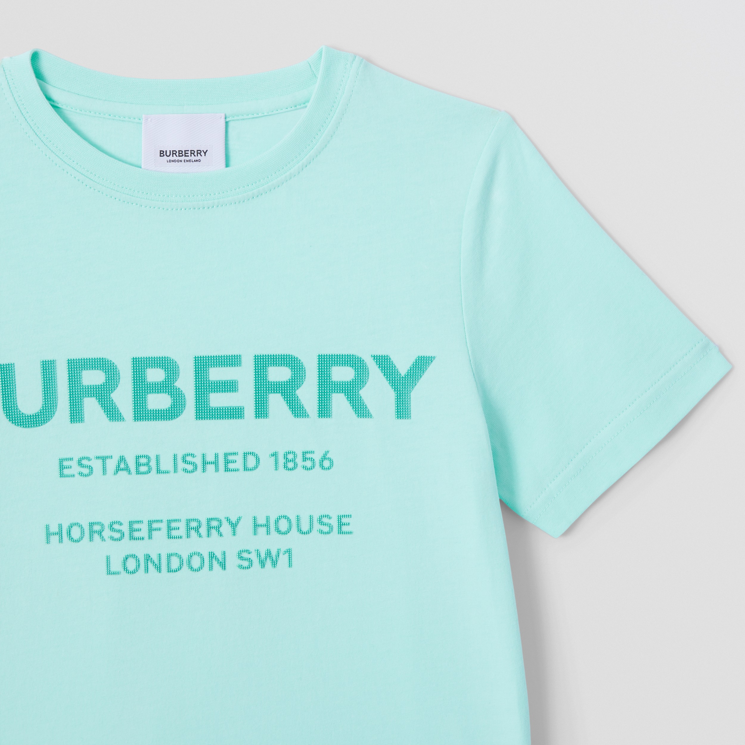 Horseferry Print Cotton T-shirt in Light Aqua Blue | Burberry® Official - 4