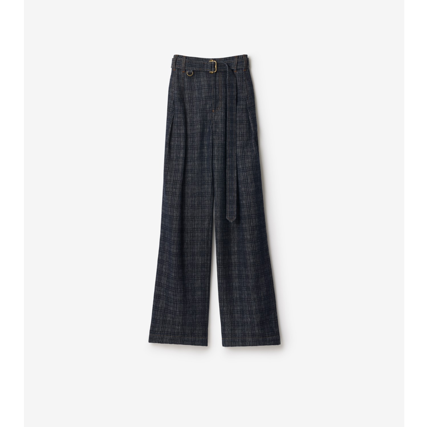 High Rise Wide Check Denim Jeans