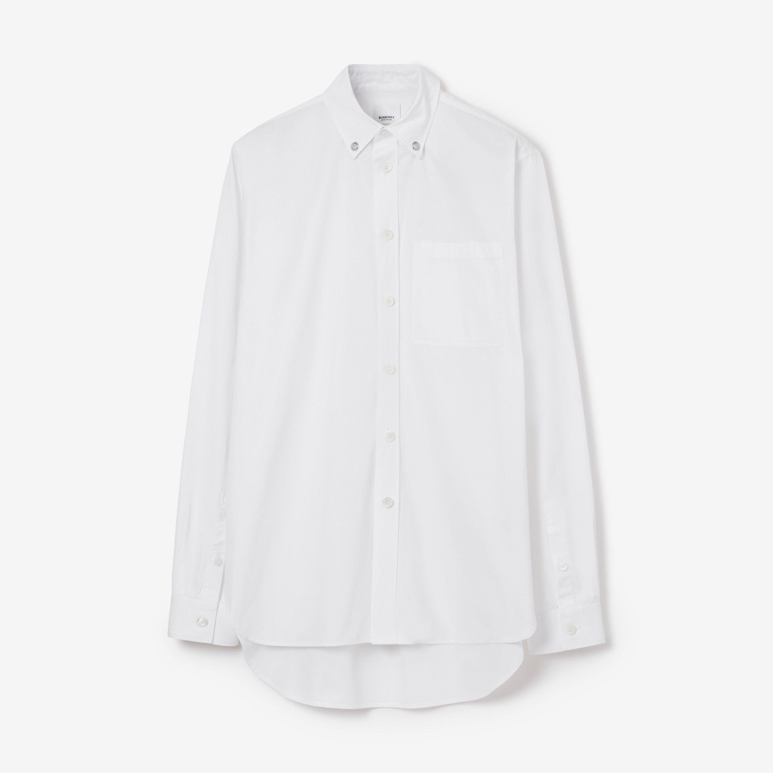Camisa de popeline de algodão com colarinho com botão de pressão (Branco) - Homens | Burberry® oficial - 1