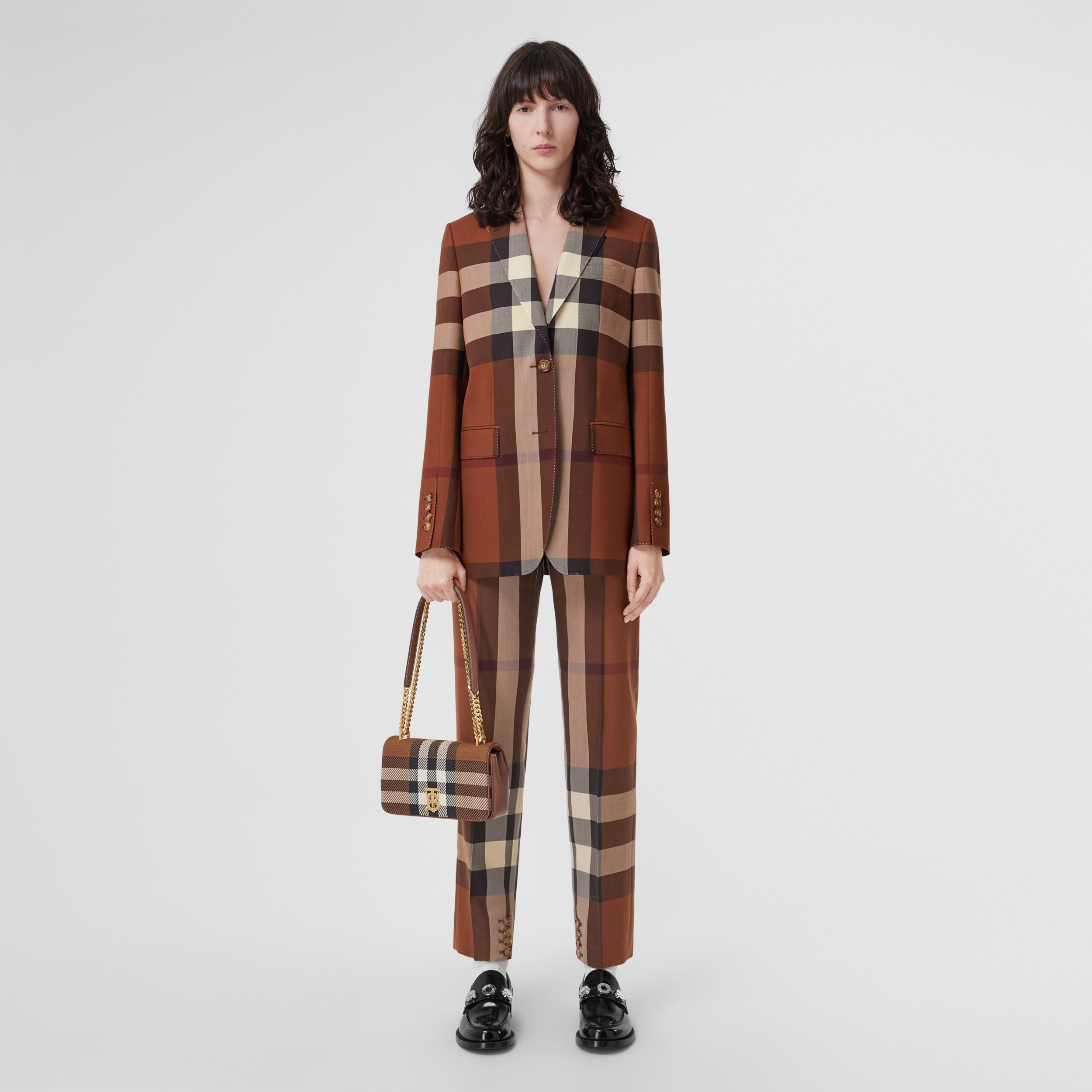 Custom Fit Check Wool Tailored Trousers in Dark Birch Brown - Women |  Burberry® Official