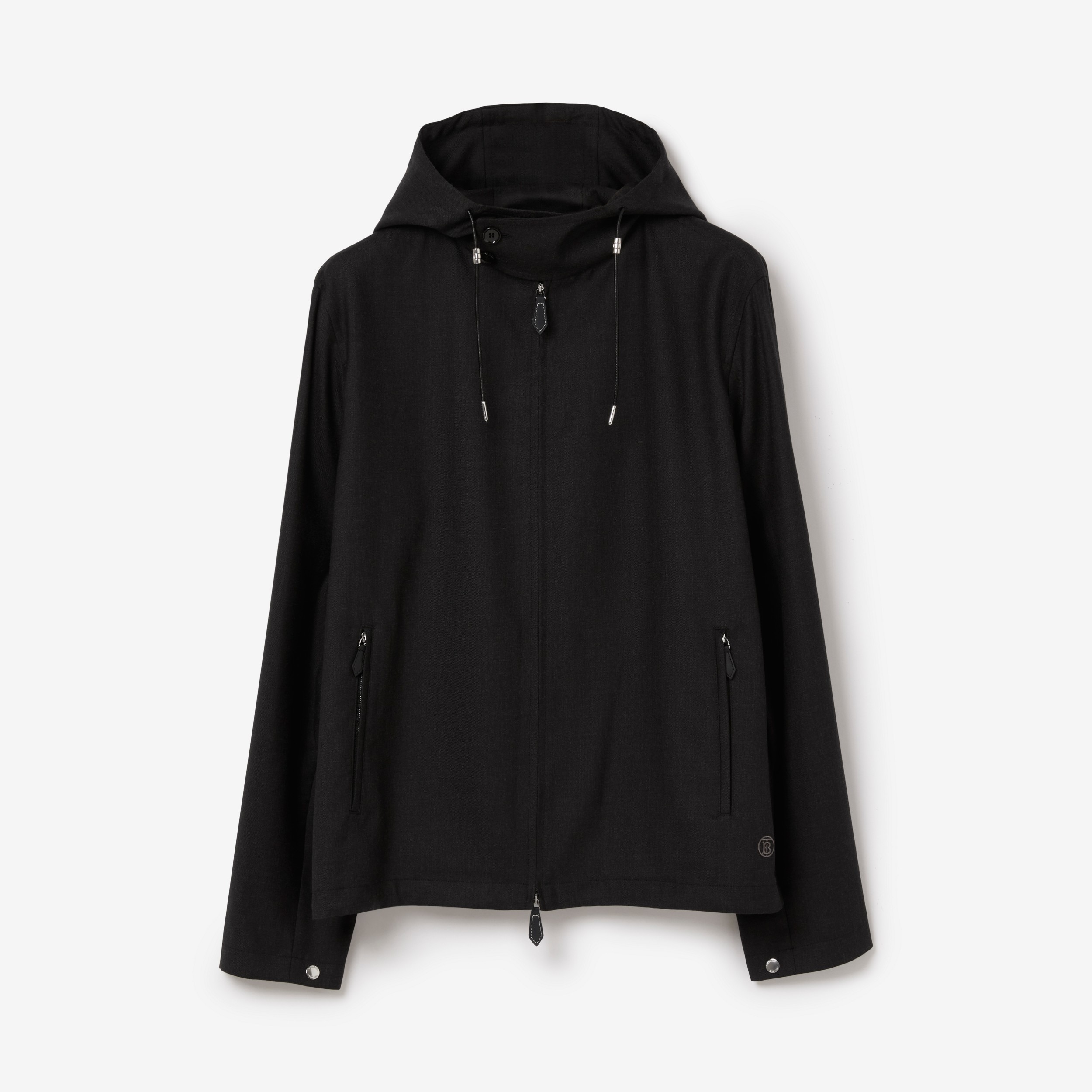 Monogram Motif Wool Hooded Jacket in Dark Charcoal Melange - Men | Burberry® Official - 1
