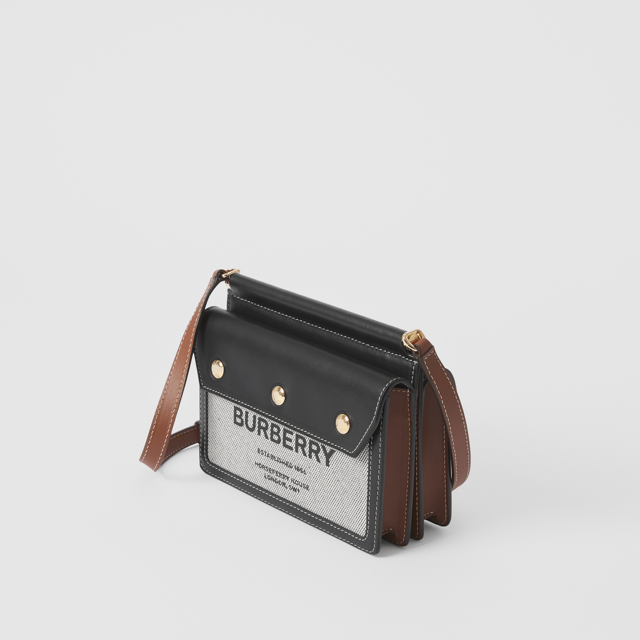Mini Horseferry Print Title Bag with Pocket Detail in Black/tan - Women | Burberry® Official - 4