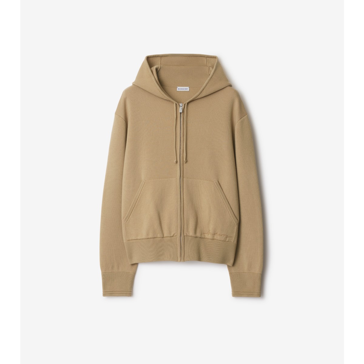 Shop Burberry Wool Blend Zip Hoodie In Sand