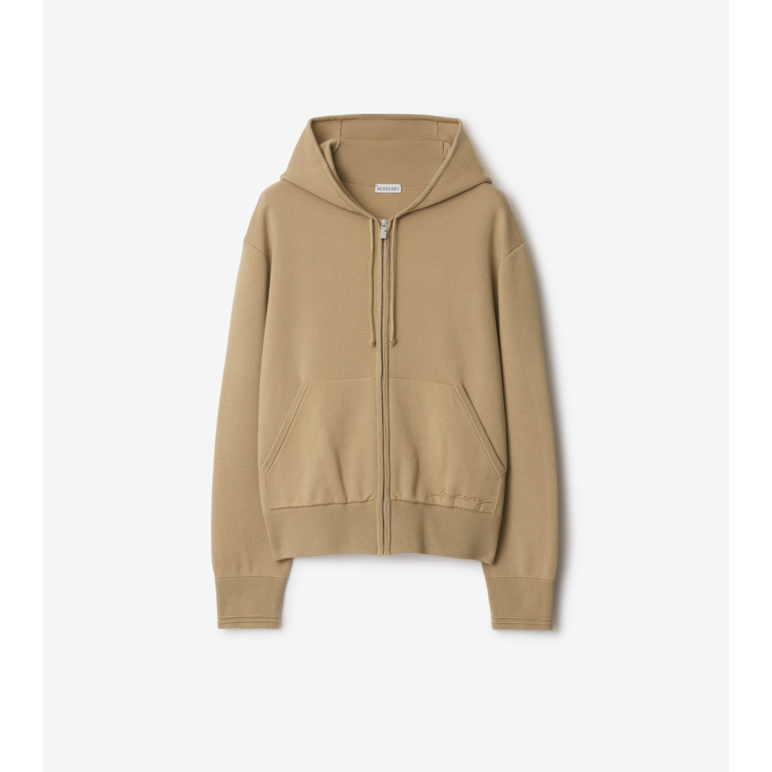 Wool Blend Zip Hoodie in Sand Women Burberry Official