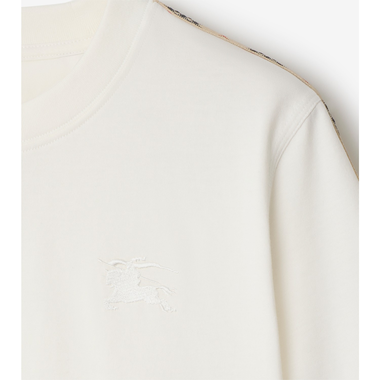 Check Trim Cotton T-shirt in Chalk white - Women | Burberry® Official