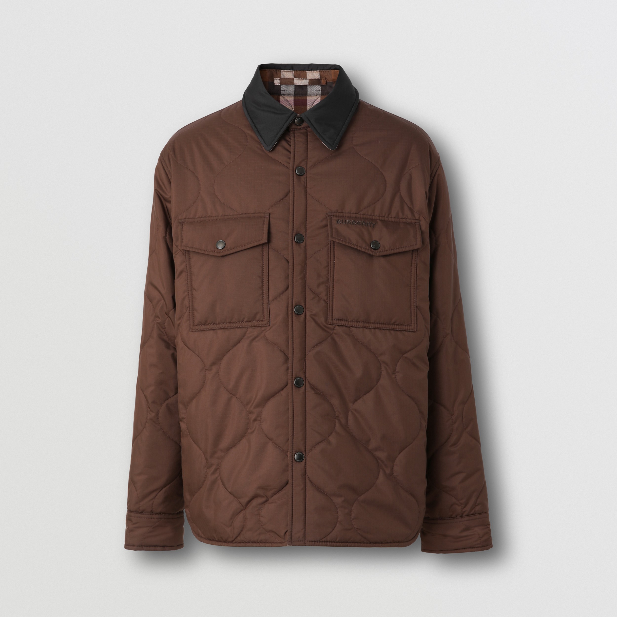 Reversible Check Quilted Overshirt in Dark Truffle Brown - Men | Burberry® Official - 4