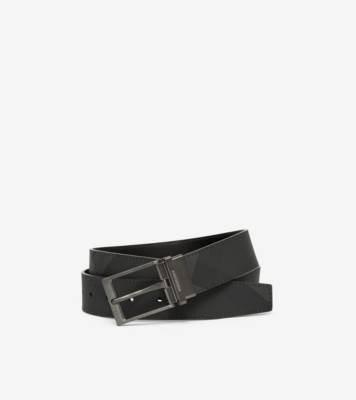 Burberry London Check and Leather Belt 1.6 Width Dark Charcoal/Black