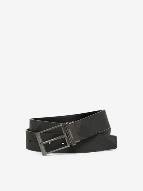 Burberry Reversible Check Belt In Charcoal/graphite