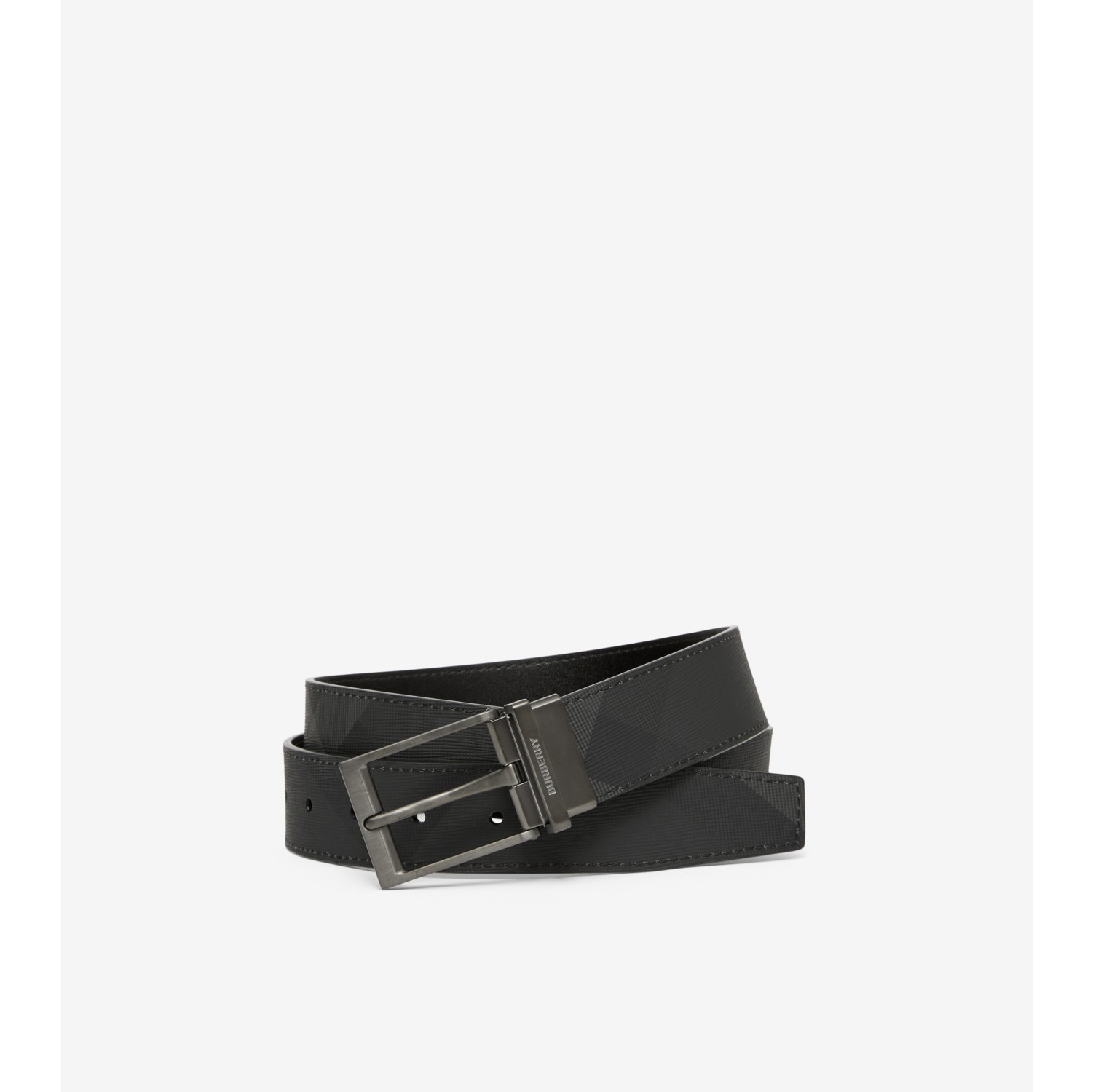 Reversible Check Belt in Charcoal/graphite - Men | Burberry® Official