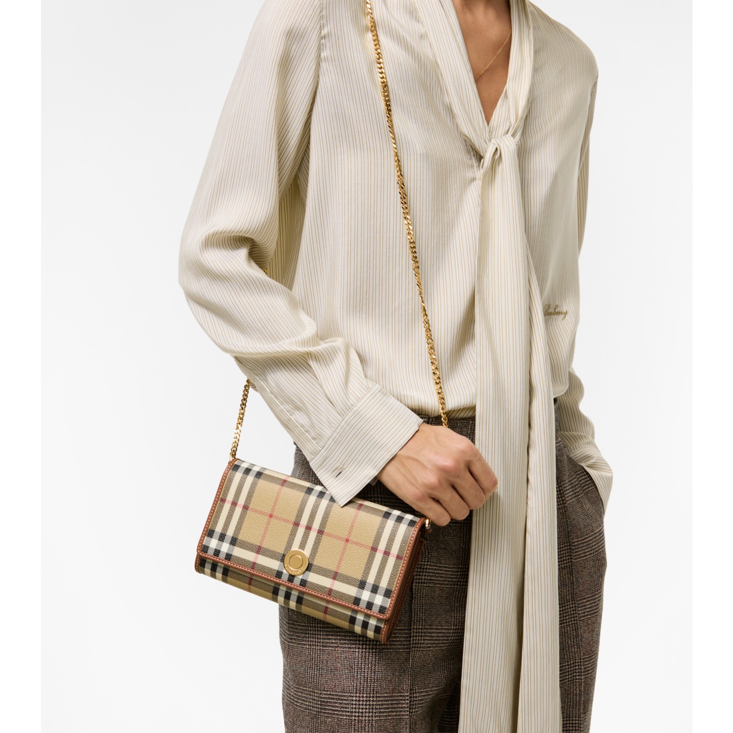 Check Chain Strap Wallet in Archive beige/briar brown - Women | Burberry® Official