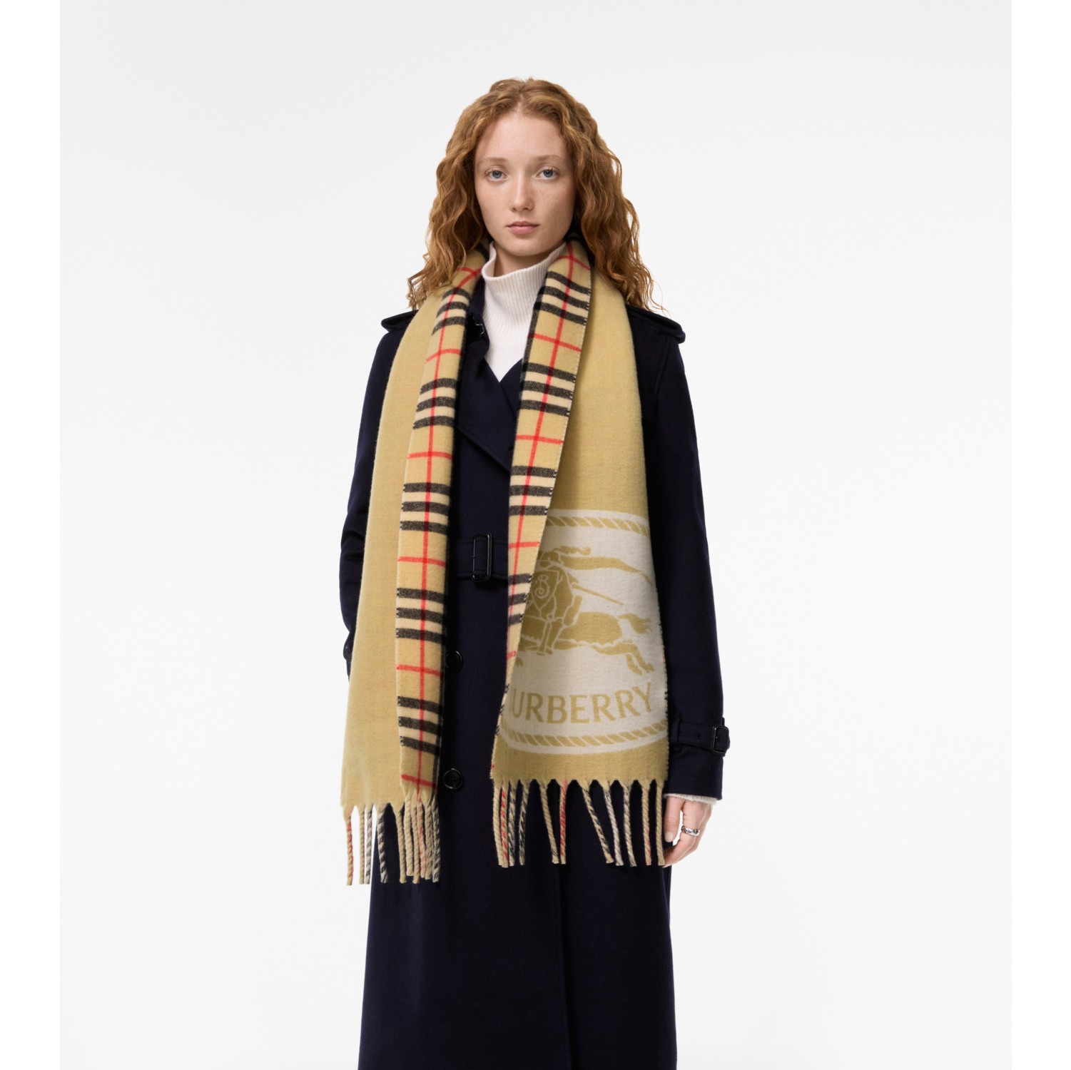 Reversible Knight Stamp Scarf in Sand beige | Burberry® Official