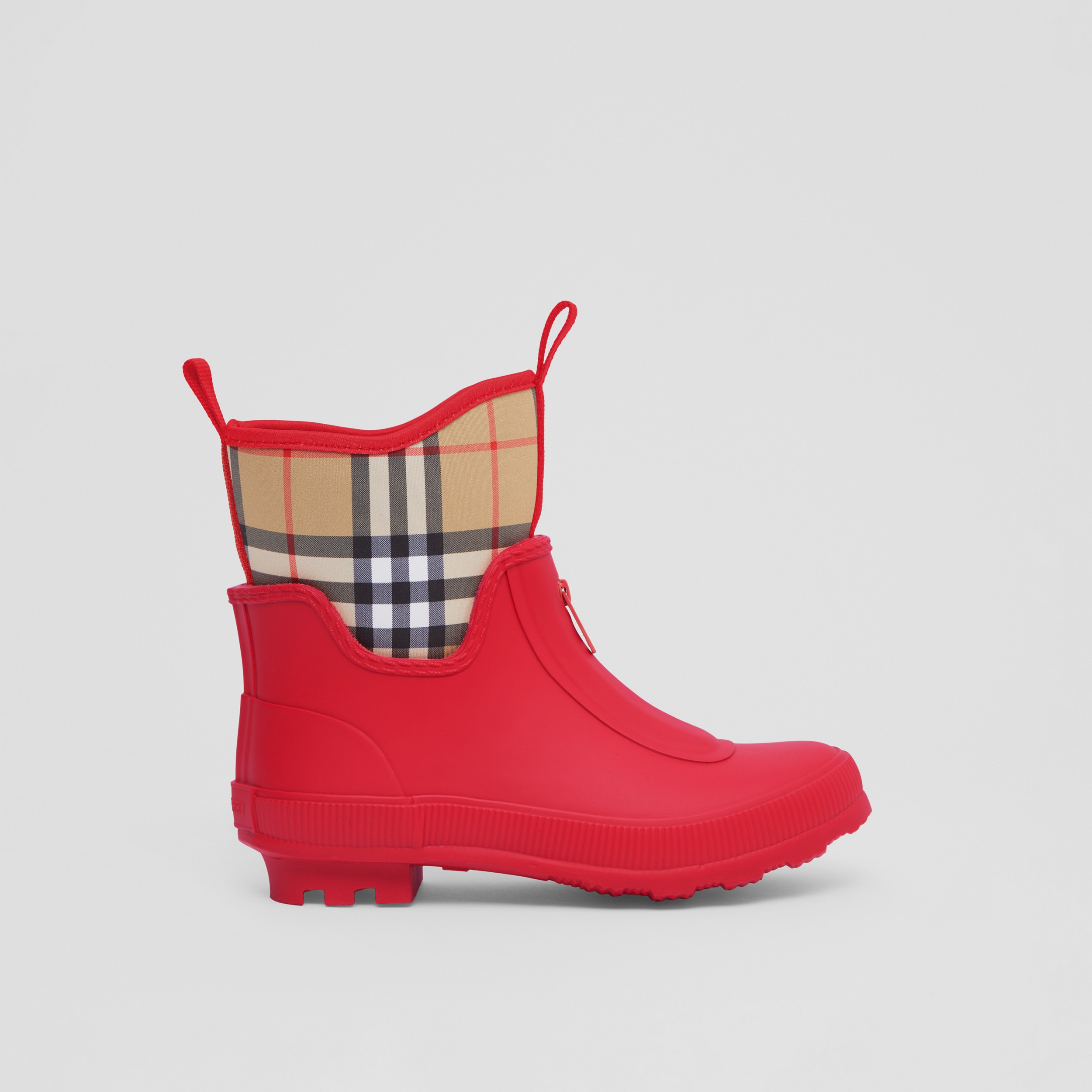 Vintage Check Neoprene and Rubber Rain Boots in Bright Red - Children | Burberry® Official - 4