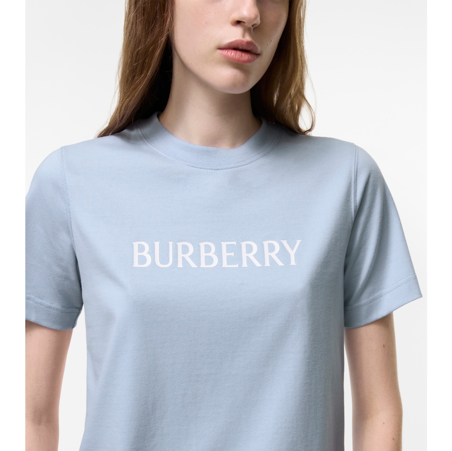 Logo Cotton T-shirt in Sunbleached blue - Women | Burberry® Official