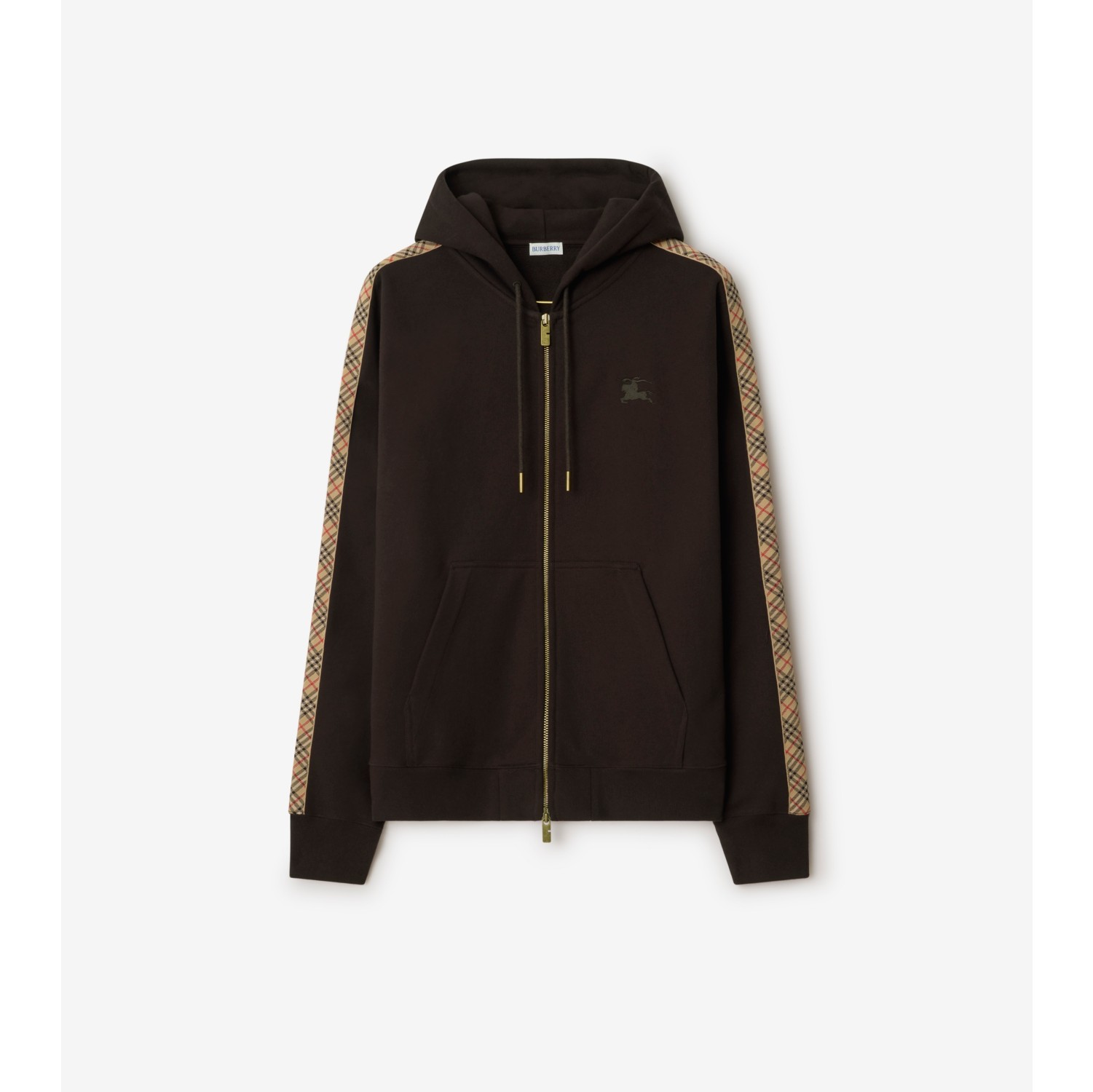 Check Trim Cotton Zip Hoodie
