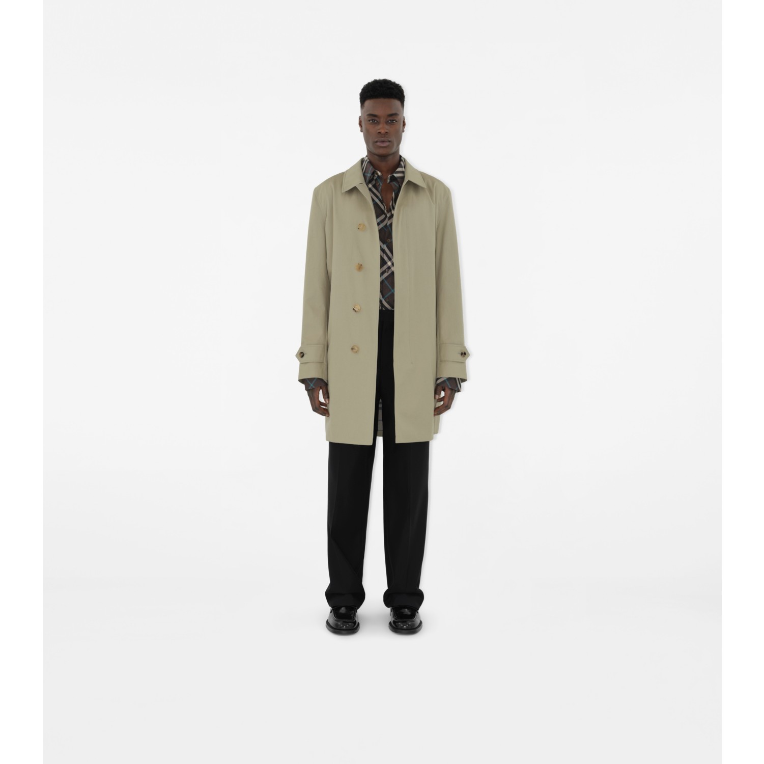 Long Gabardine York Car Coat in Lichen Men Cotton Burberry Official