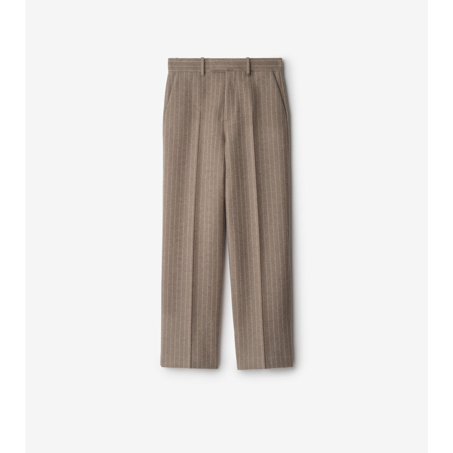 Pinstriped Wool Blend Tailored Trousers