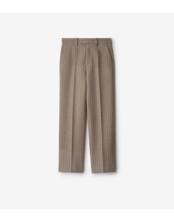 Pinstriped Wool Blend Tailored Trousers