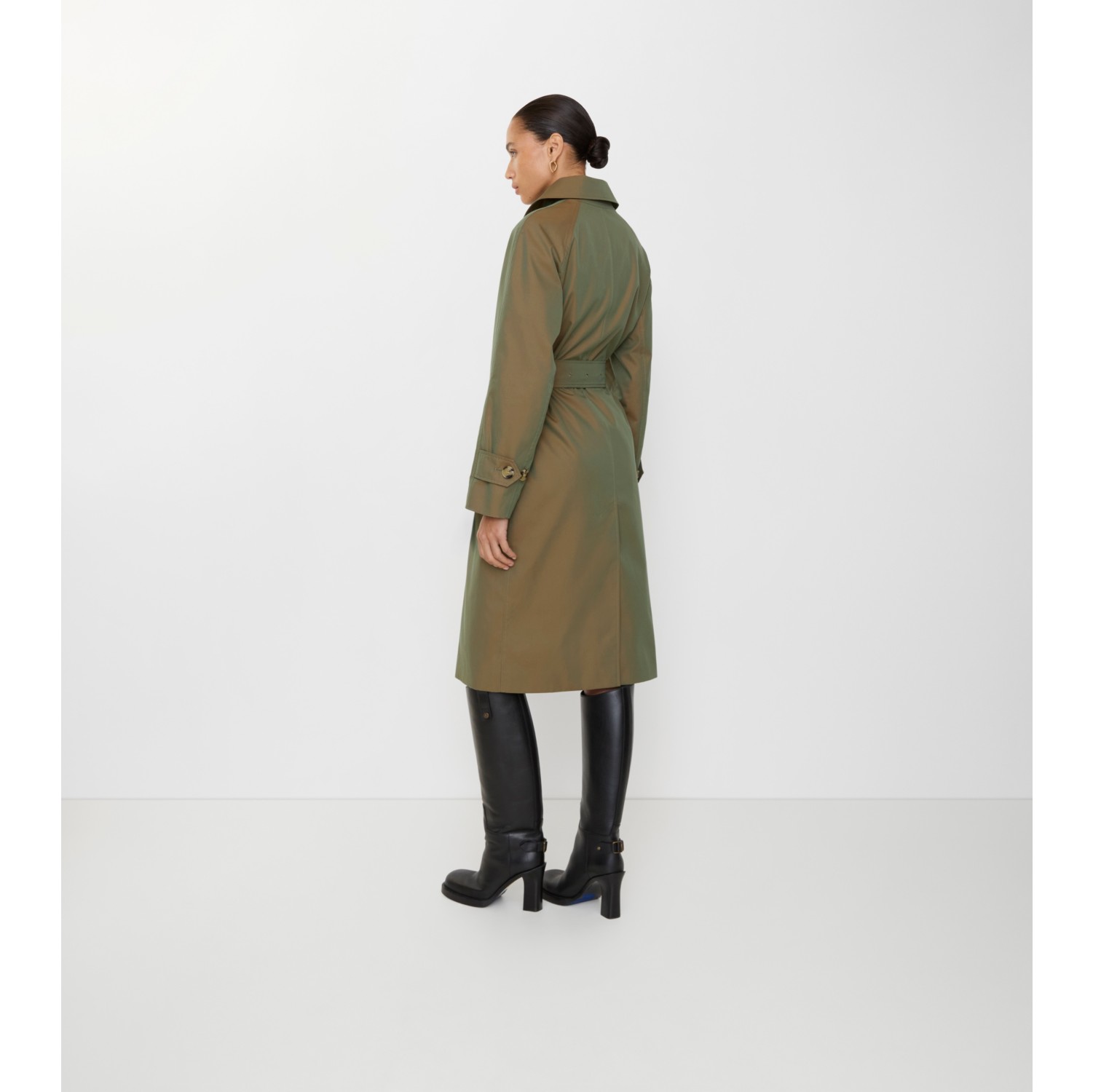 Long Gabardine Car Coat in Bright olive - Women, Cotton Gabardine | Burberry® Official
