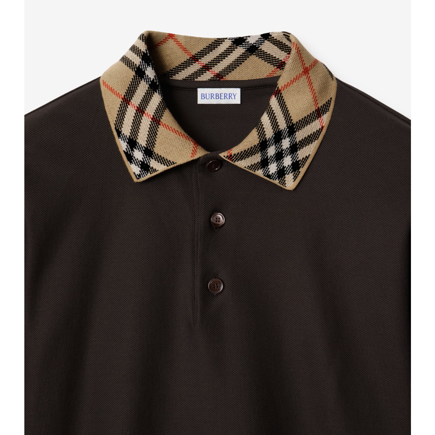 Camisa polo de algodão com colarinho Check e mangas longas
