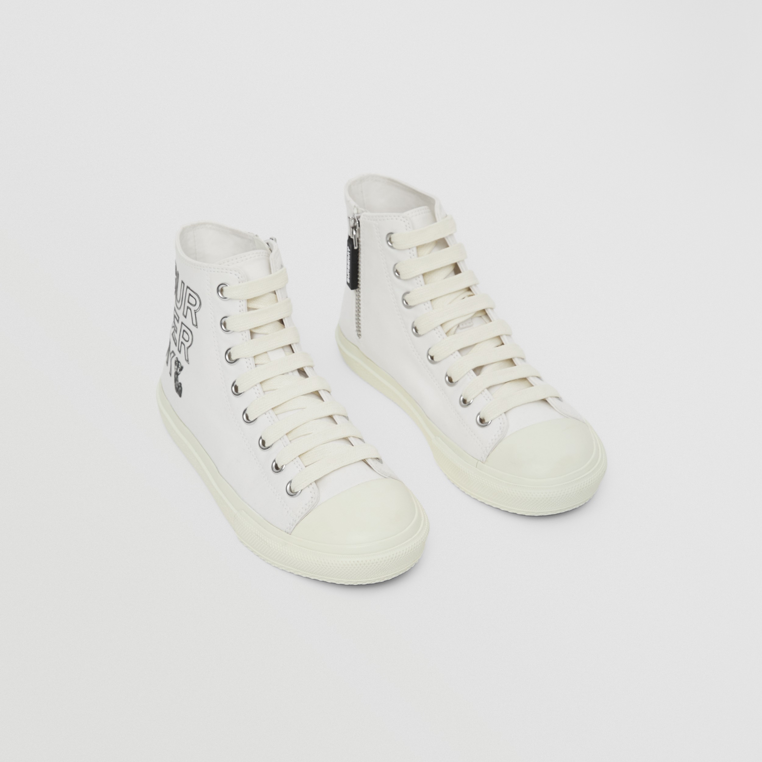Logo Print Cotton Gabardine High-top Sneakers in Neutral White | Burberry® Official - 1