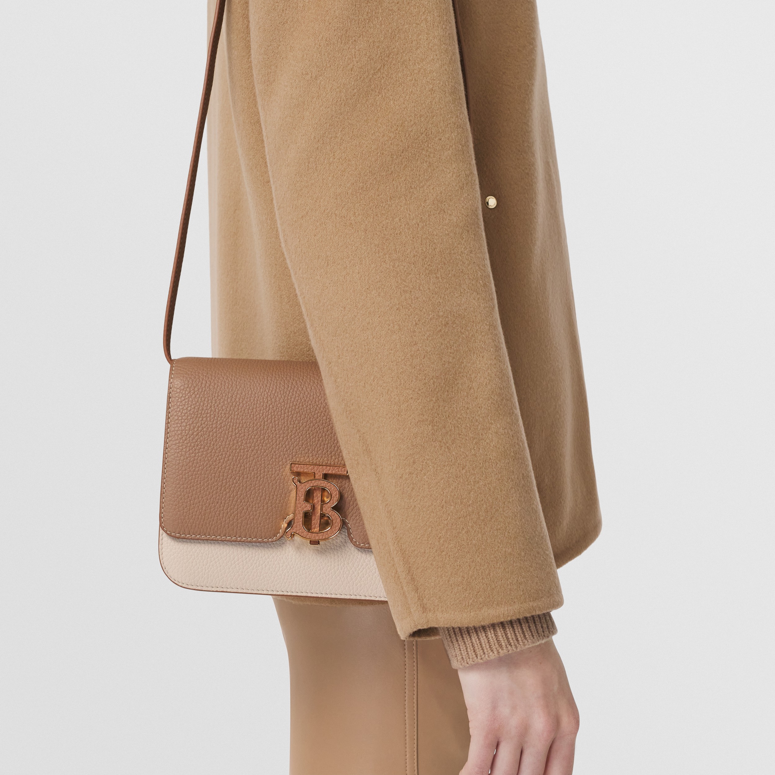 Two-tone Grainy Leather Small TB Bag in Camel/alabaster Beige/warm Tan - Women | Burberry® Official - 3