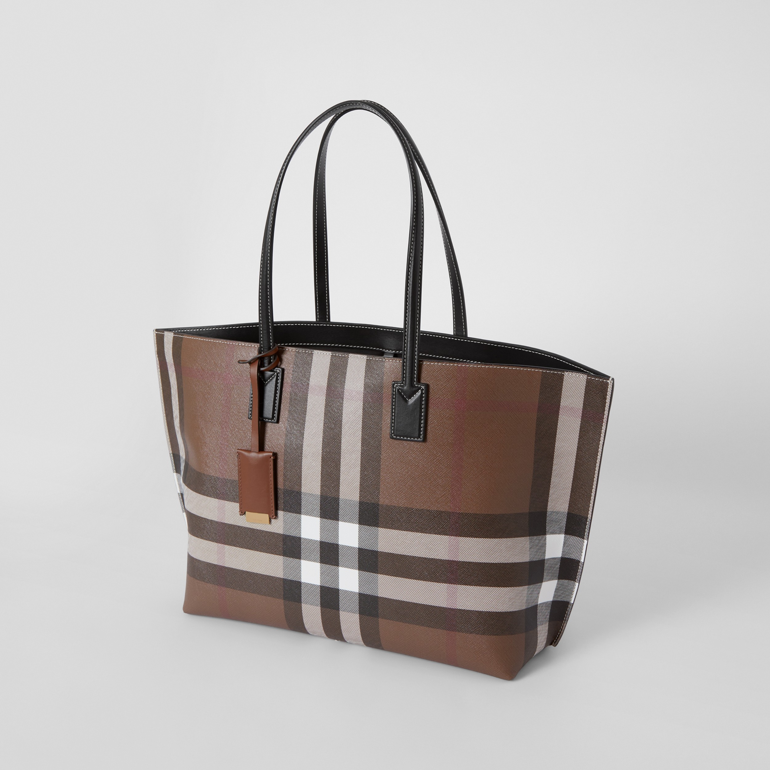 Medium Check and Leather Tote in Dark Birch Brown | Burberry® Official - 4