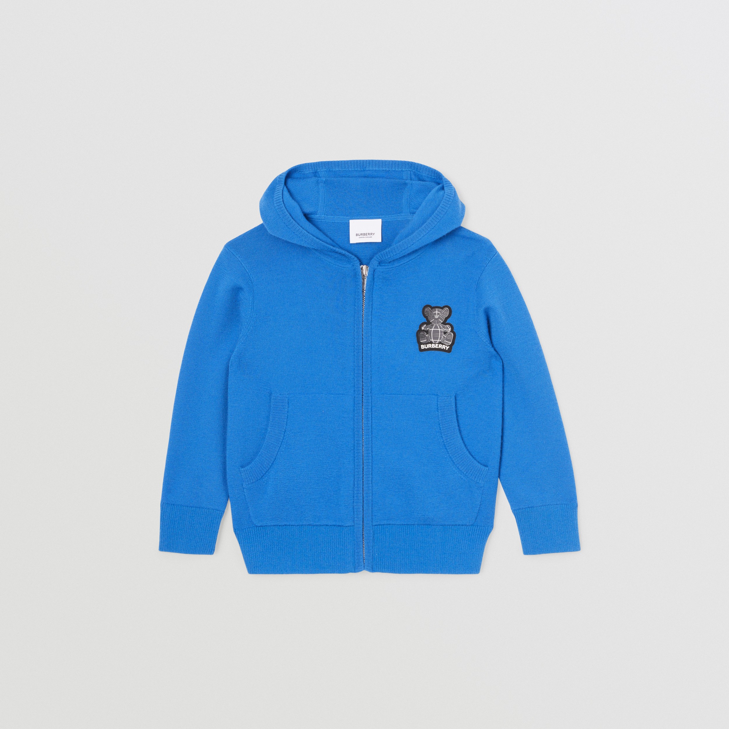 Thomas Bear Appliqué Cashmere Hooded Top in Canvas Blue | Burberry® Official - 1