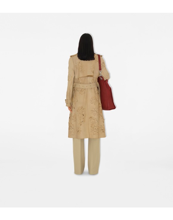 Long Cutout Daisy Suede Trench Coat