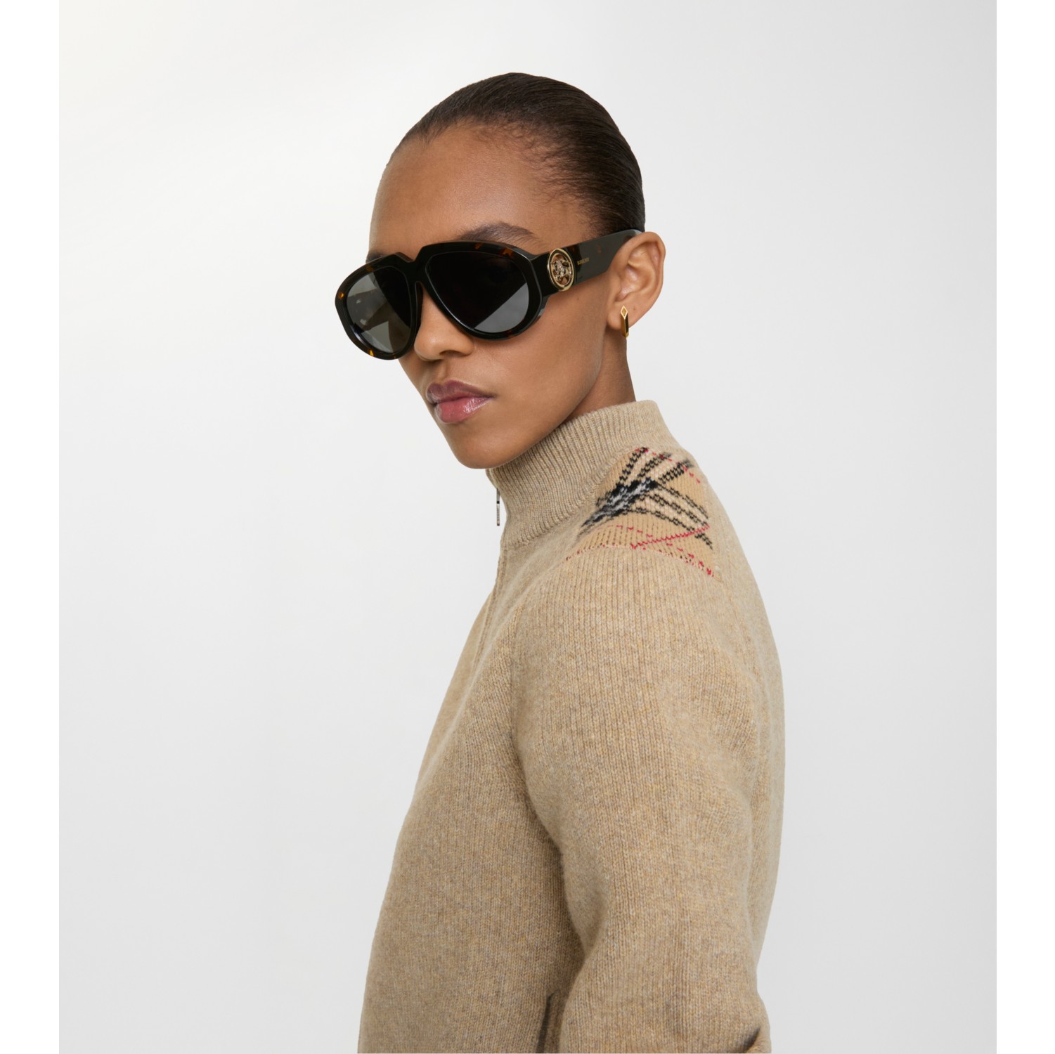 Check Patch Wool Cashmere Cardigan in Light brown melange - Women | Burberry® Official