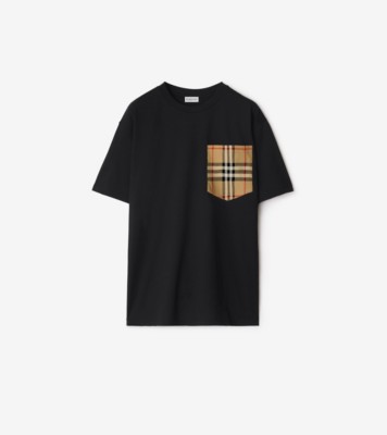 チェックポケット コットンTシャツ (ブラック) - ウィメンズ, コットン
