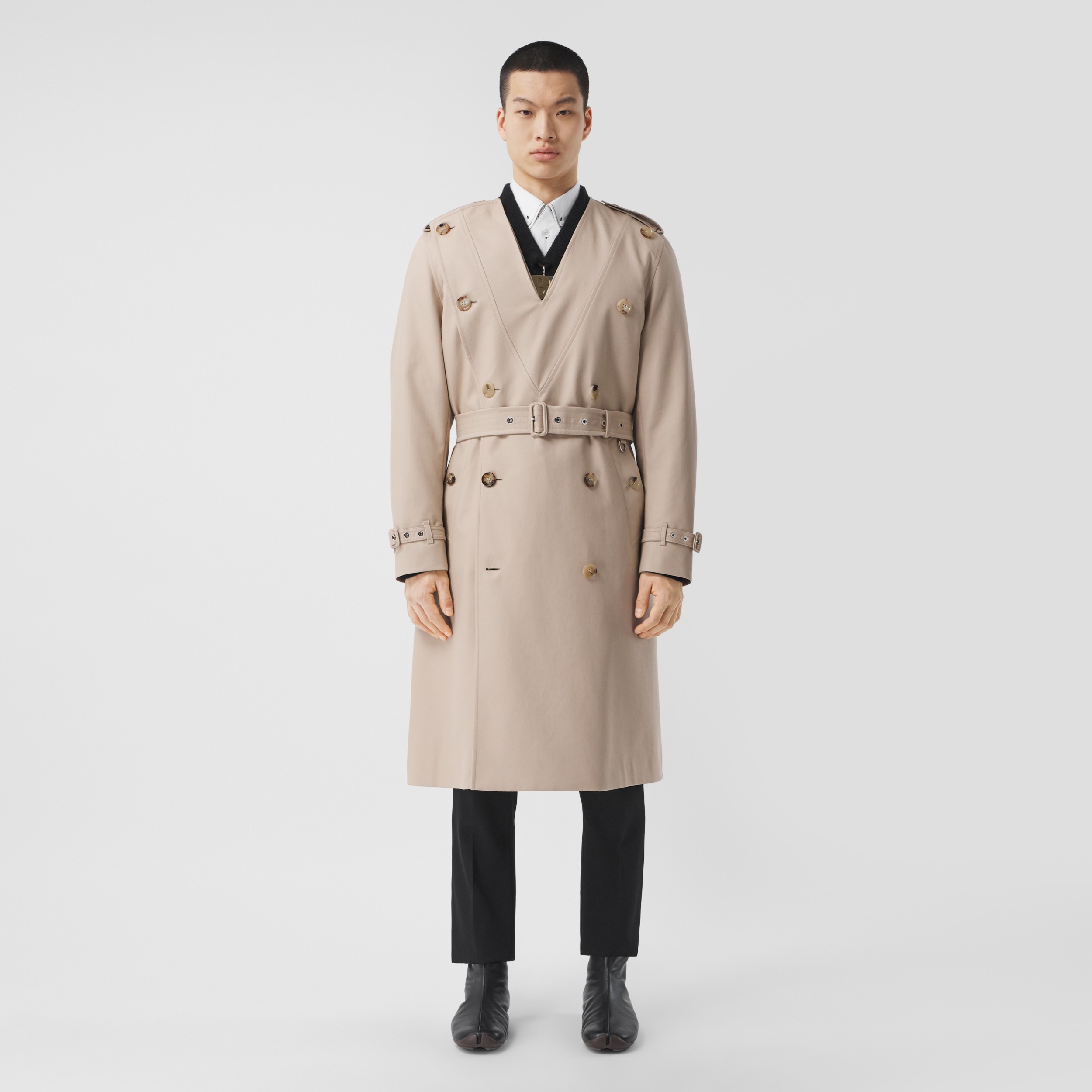 Cotton V-neck Trench Coat in Soft Fawn - Men | Official