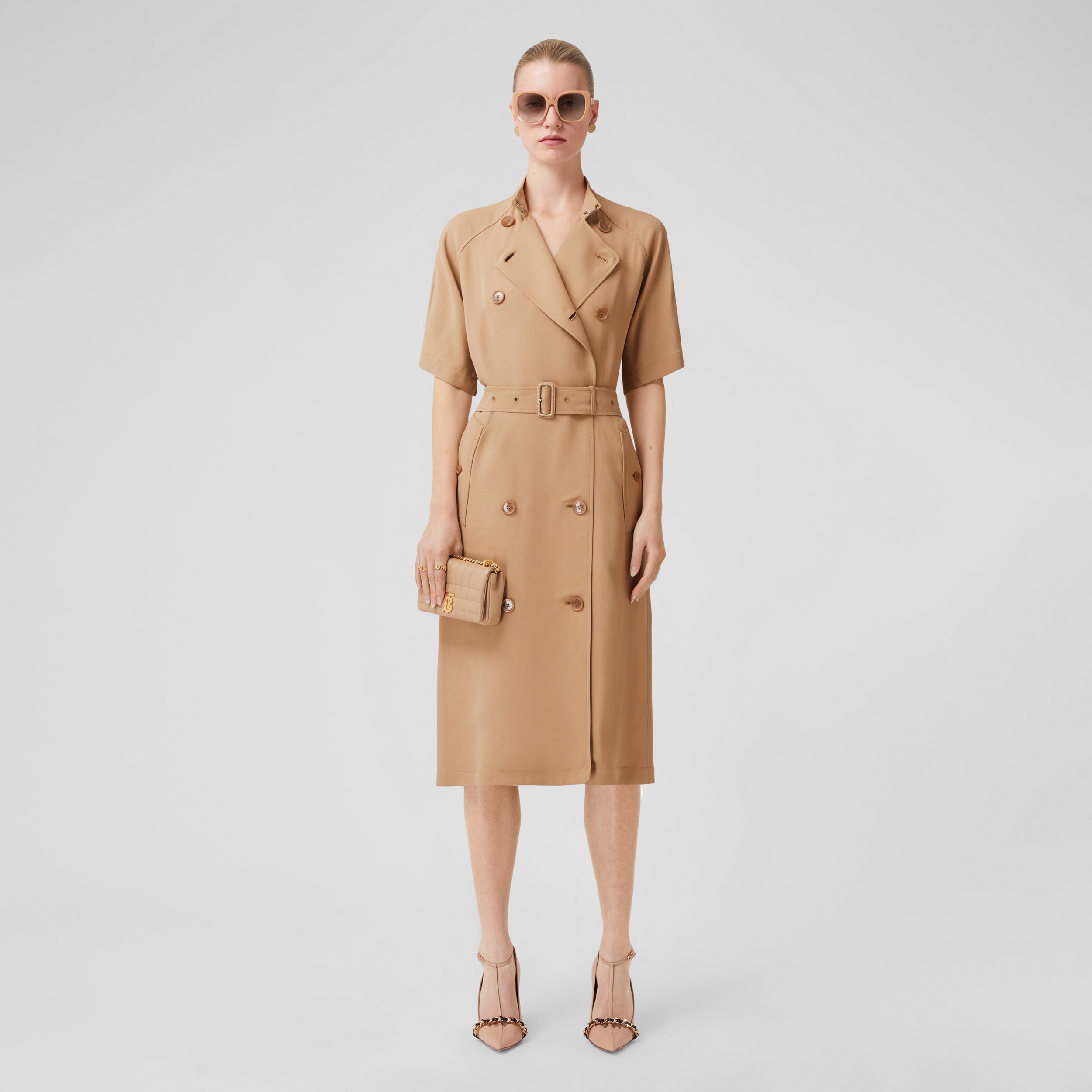 Short-sleeve Viscose Cady Trench Dress in Soft Fawn - Women | Burberry® Official - 4