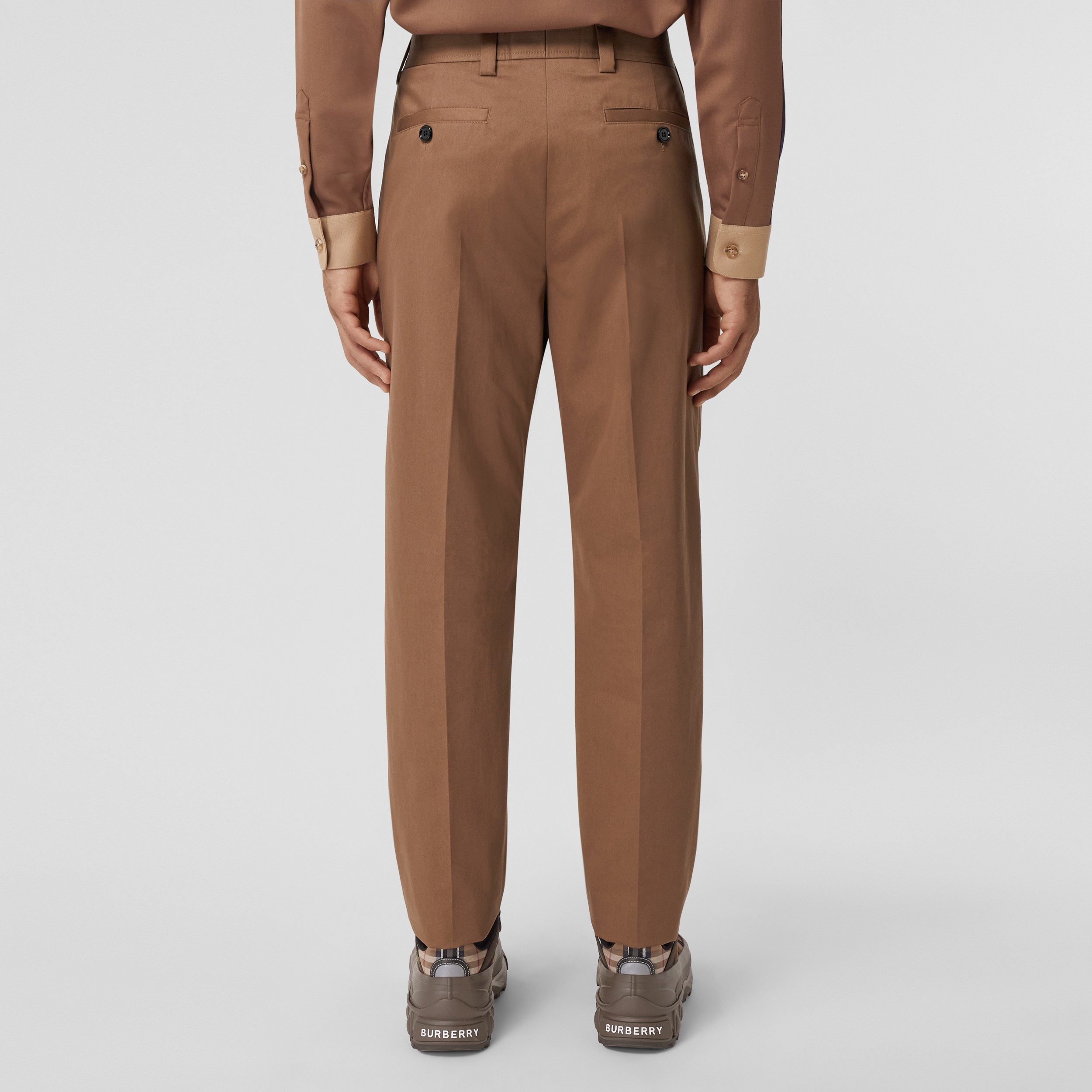 Cotton Tailored Trousers in Warm Walnut - Men | Burberry® Official - 3