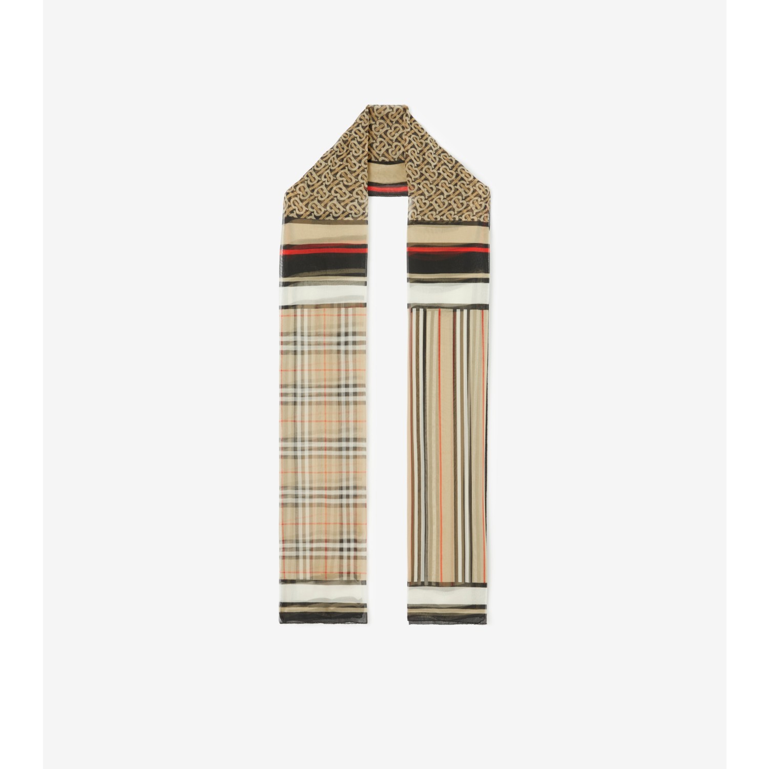 蒙太奇印花雪纺丝巾 (典藏米色) | Burberry® 博柏利官网