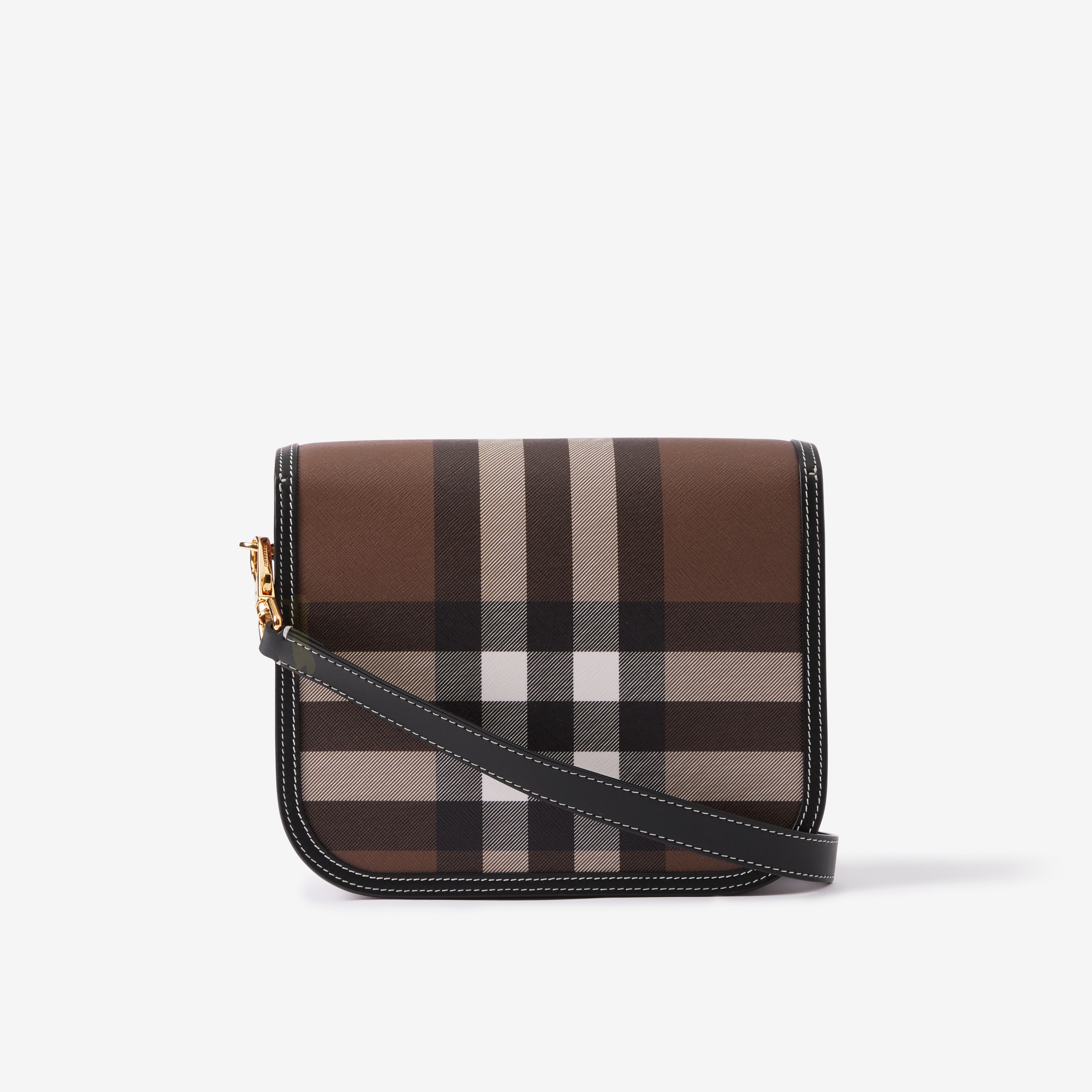 Check and Leather Medium Elizabeth Bag in Dark Birch Brown - Women | Burberry® Official - 3