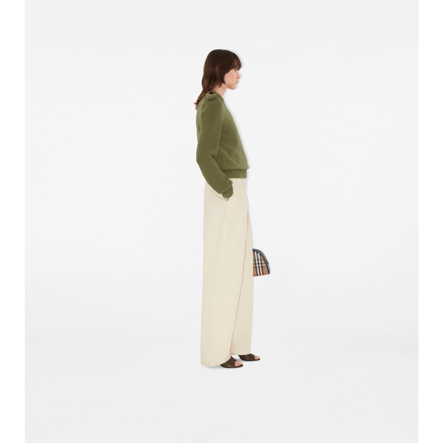Check Epaulette Wool Cashmere Blend Sweater