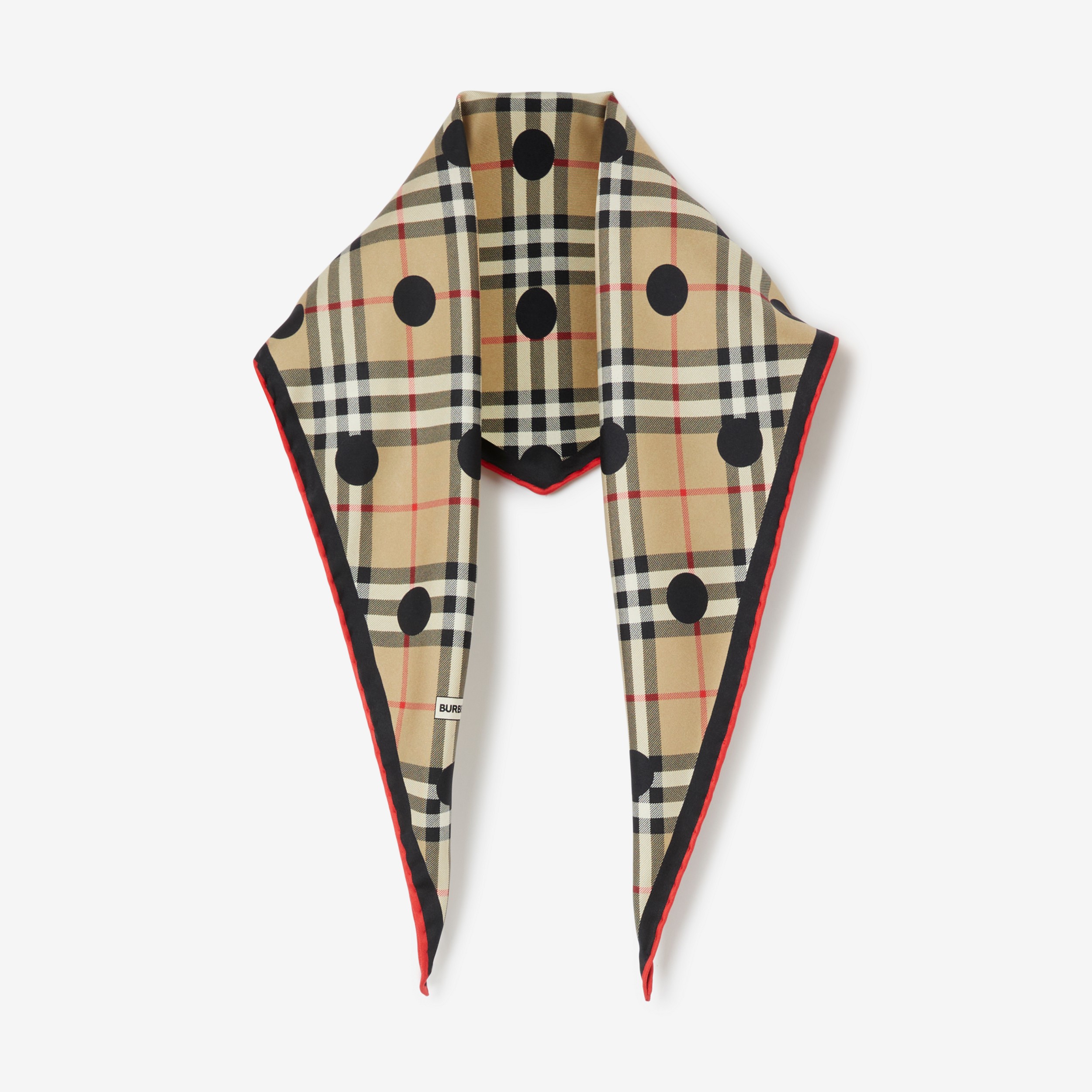 Polka Dot Check Print Silk Diamond-shaped Scarf in Archive Beige | Burberry® Official - 1