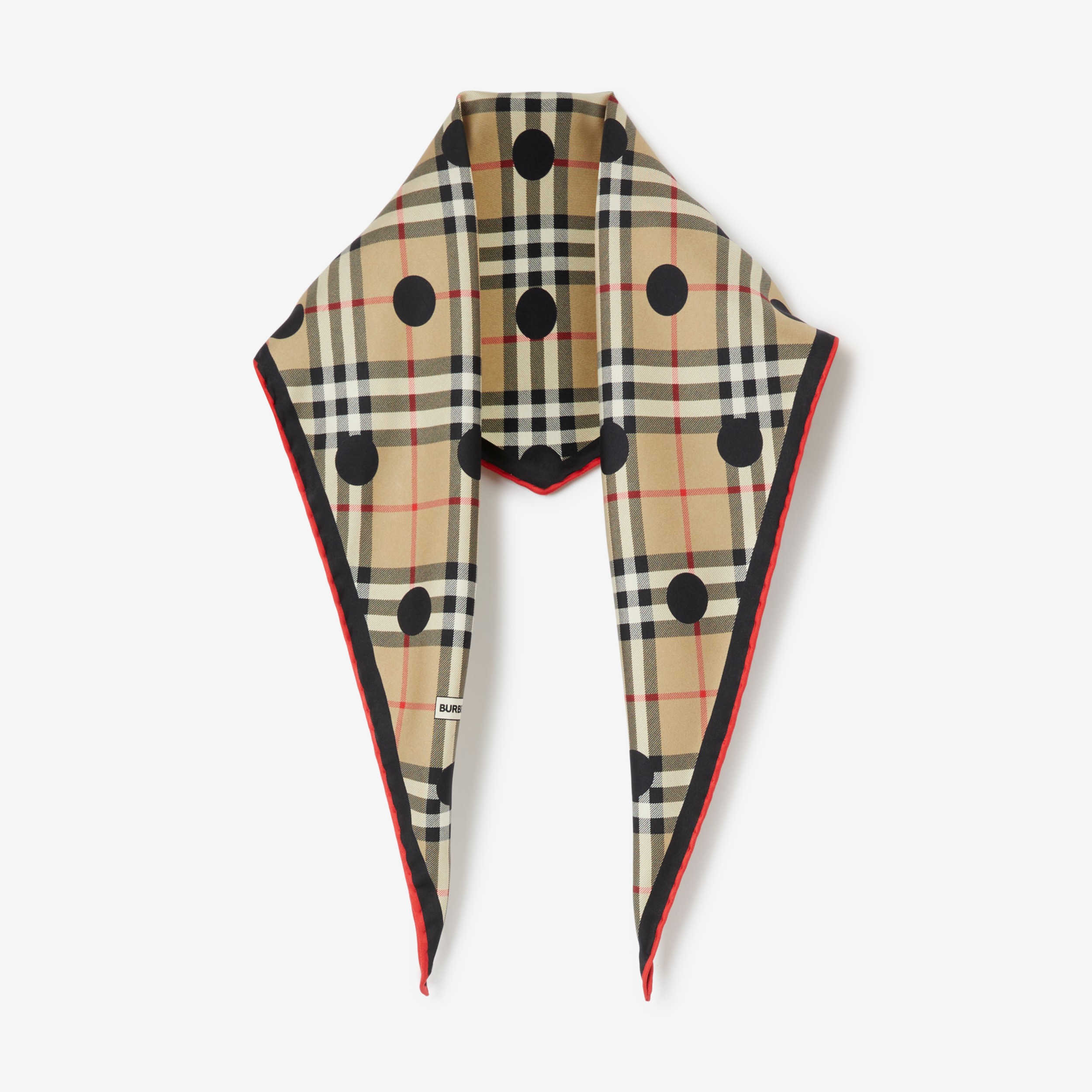 Polka Dot Check Print Silk Diamond-shaped Scarf in Archive Beige | Burberry® Official - 1