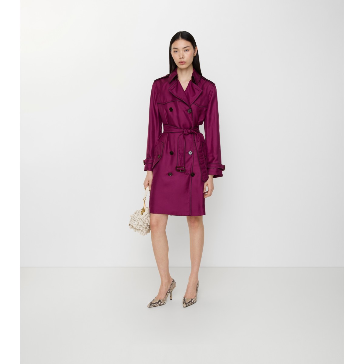 Check Long Silk Foxfield Trench Coat