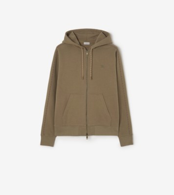 Check Piping Cotton Zip Hoodie in Finch brown - Men | Burberry® Official
