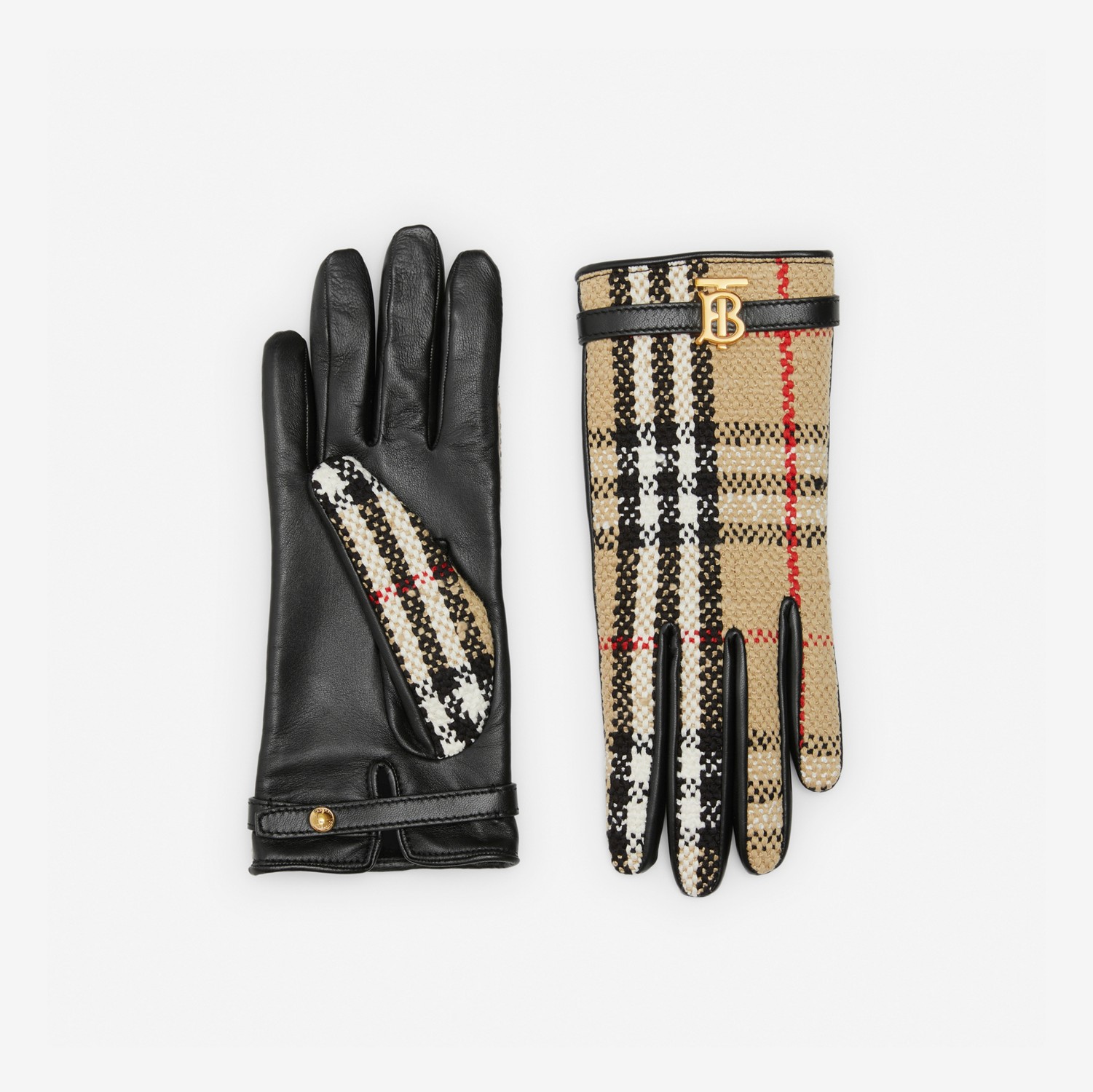 Luvas de couro e Vintage Check Bouclé (Bege Clássico) | Burberry® oficial