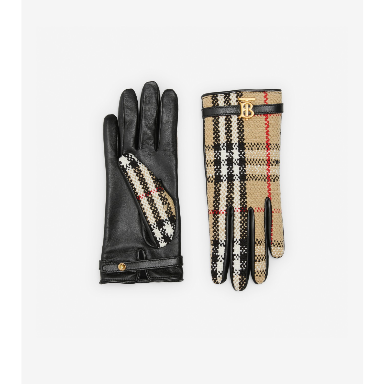 Vintage Check Boucl and Leather Gloves in Archive beige Burberry