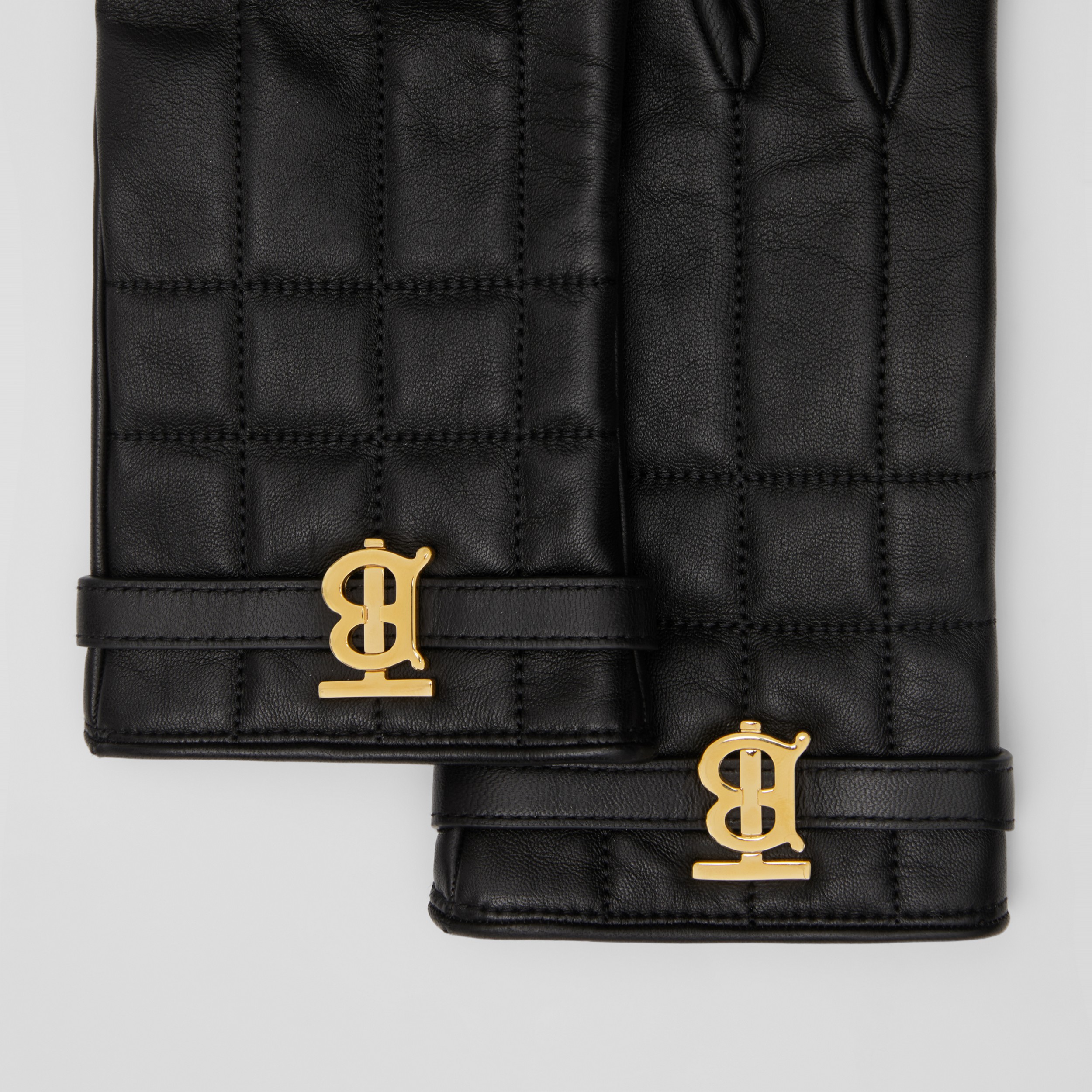 Silk-lined Monogram Motif Quilted Leather Gloves in Black | Burberry® Official - 2