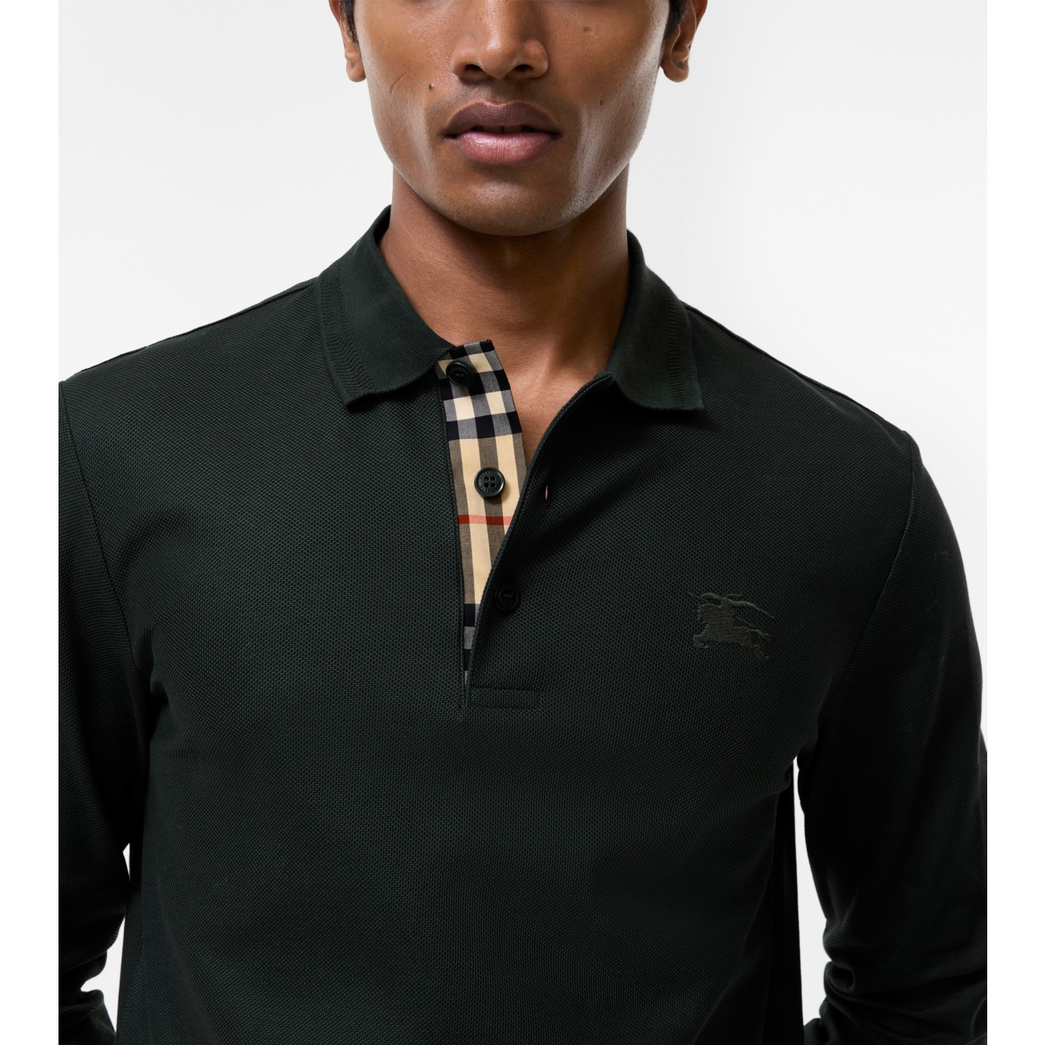 Long-sleeve Cotton Polo Shirt in Marsh green - Men | Burberry