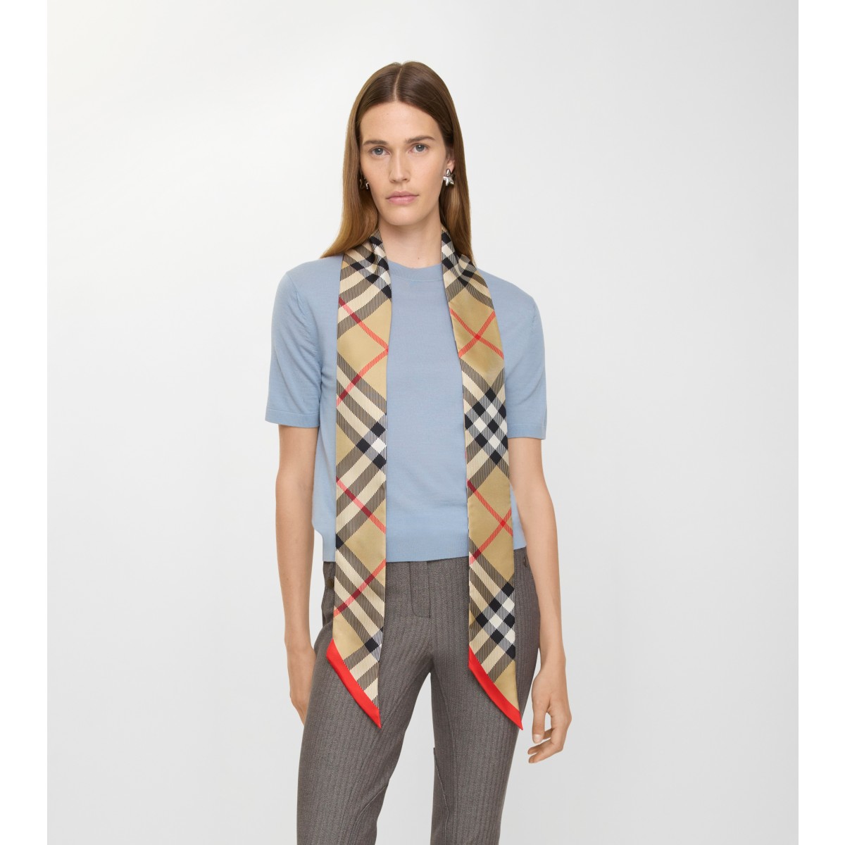  Check Skinny Silk Scarf